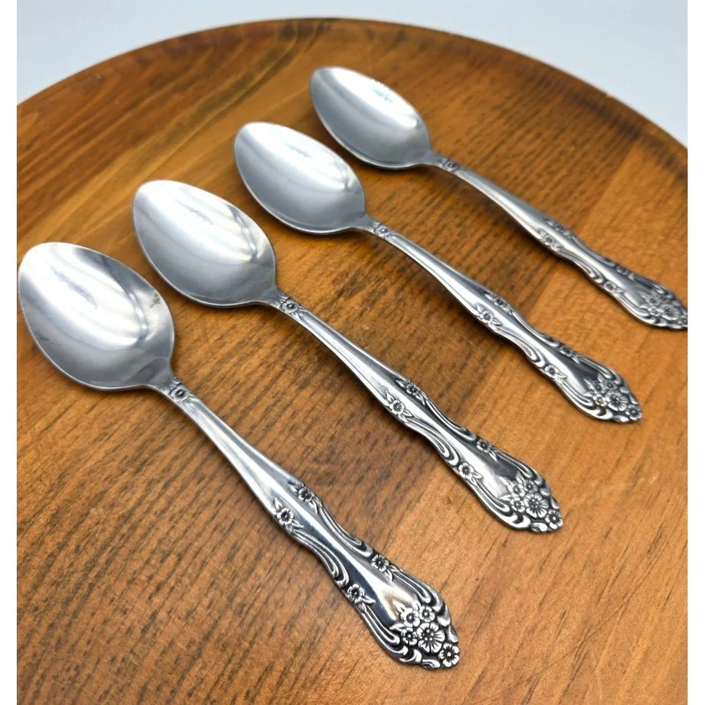 Vintage Rogers‎ Dream Rose Lot of 4 Teaspoons Stainless Steel Flatware Taiwan 6